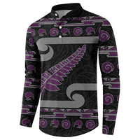 New Zealand Christmas Button Sweatshirt Meri Kirihimete Silver Fern Knit Style Purple Color - Polynesian Pride