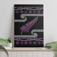 New Zealand Christmas Canvas Wall Art Meri Kirihimete Silver Fern Knit Style Purple Color - Polynesian Pride