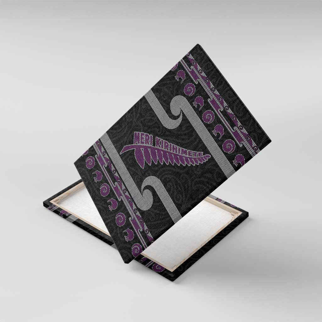 New Zealand Christmas Canvas Wall Art Meri Kirihimete Silver Fern Knit Style Purple Color - Polynesian Pride