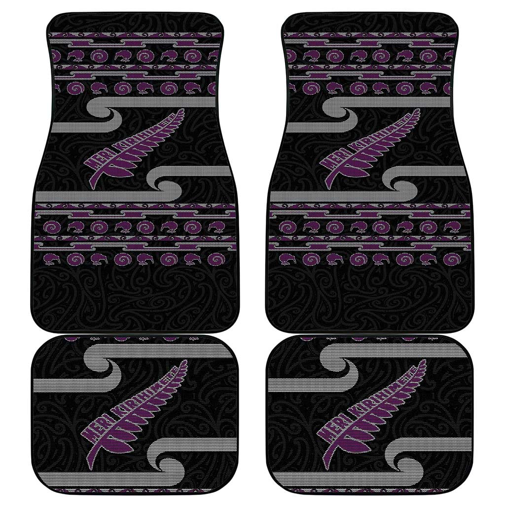 New Zealand Christmas Car Mats Meri Kirihimete Silver Fern Knit Style Purple Color - Polynesian Pride