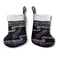 New Zealand Christmas Stocking Meri Kirihimete Silver Fern Knit Style Purple Color - Polynesian Pride
