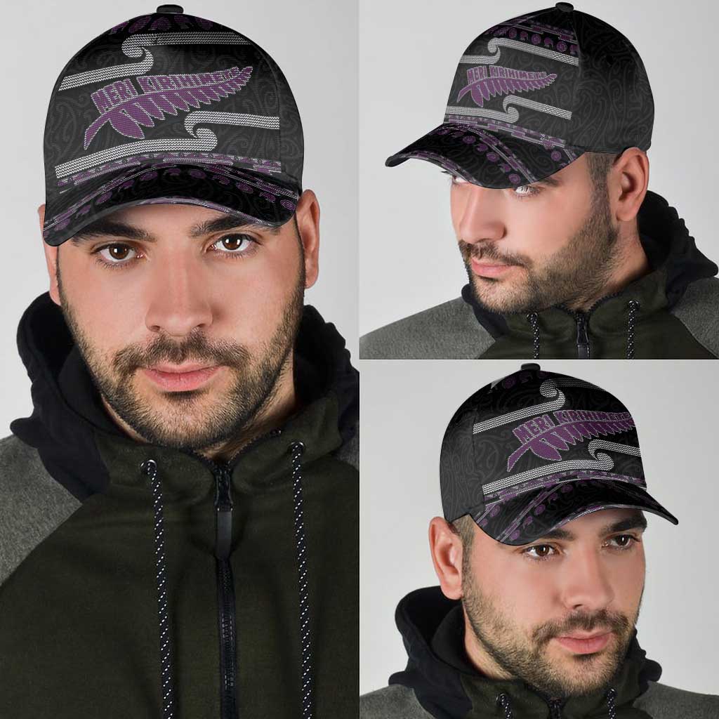 New Zealand Christmas Classic Cap Meri Kirihimete Silver Fern Knit Style Purple Color - Polynesian Pride
