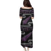 New Zealand Christmas Family Matching Puletasi and Hawaiian Shirt Meri Kirihimete Silver Fern Knit Style Purple Color - Polynesian Pride