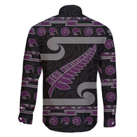 New Zealand Christmas Family Matching Summer Maxi Dress and Hawaiian Shirt Meri Kirihimete Silver Fern Knit Style Purple Color - Polynesian Pride