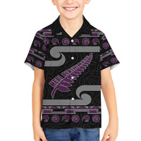 New Zealand Christmas Kid Hawaiian Shirt Meri Kirihimete Silver Fern Knit Style Purple Color - Polynesian Pride