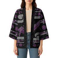 New Zealand Christmas Kimono Meri Kirihimete Silver Fern Knit Style Purple Color - Polynesian Pride
