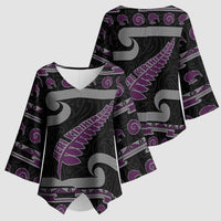 New Zealand Christmas Kimono Sleeve Blouse Meri Kirihimete Silver Fern Knit Style Purple Color - Polynesian Pride