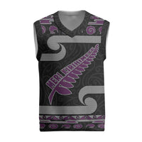 New Zealand Christmas Knitted V-Neck Vest Meri Kirihimete Silver Fern Knit Style Purple Color - Polynesian Pride