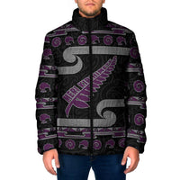 New Zealand Christmas Padded Jacket Meri Kirihimete Silver Fern Knit Style Purple Color - Polynesian Pride