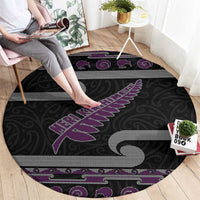 New Zealand Christmas Round Carpet Meri Kirihimete Silver Fern Knit Style Purple Color - Polynesian Pride