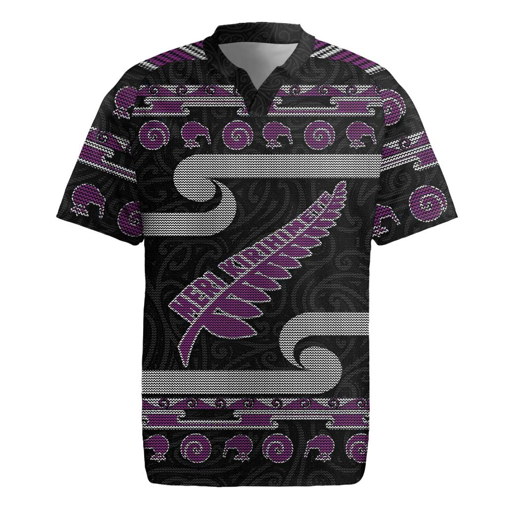 New Zealand Christmas Rugby Jersey Meri Kirihimete Silver Fern Knit Style Purple Color - Polynesian Pride