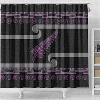 New Zealand Christmas Shower Curtain Meri Kirihimete Silver Fern Knit Style Purple Color - Polynesian Pride