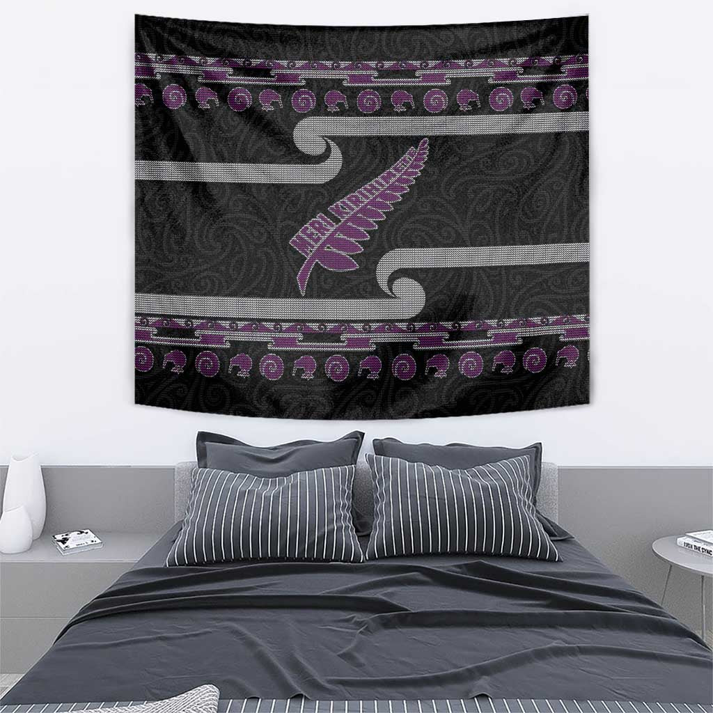 New Zealand Christmas Tapestry Meri Kirihimete Silver Fern Knit Style Purple Color - Polynesian Pride