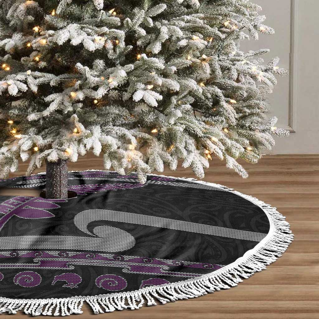 New Zealand Christmas Tree Skirt Meri Kirihimete Silver Fern Knit Style Purple Color - Polynesian Pride