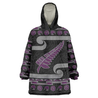 New Zealand Christmas Wearable Blanket Hoodie Meri Kirihimete Silver Fern Knit Style Purple Color - Polynesian Pride