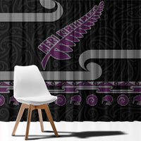 New Zealand Christmas Window Curtain Meri Kirihimete Silver Fern Knit Style Purple Color - Polynesian Pride