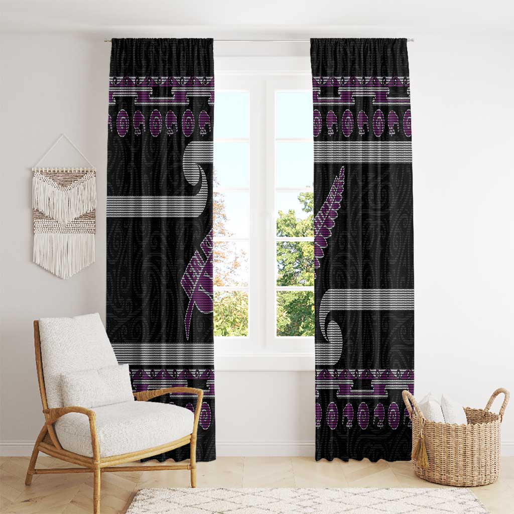 New Zealand Christmas Window Curtain Meri Kirihimete Silver Fern Knit Style Purple Color - Polynesian Pride