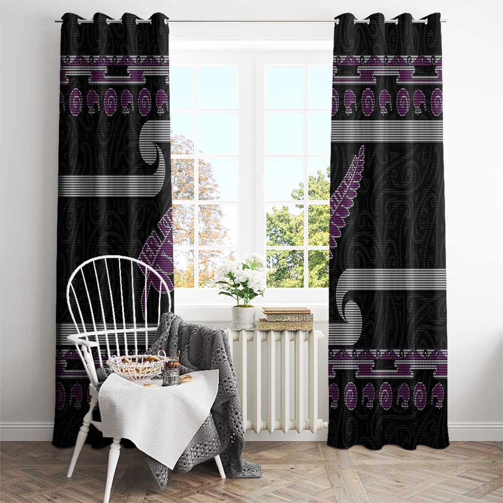New Zealand Christmas Window Curtain Meri Kirihimete Silver Fern Knit Style Purple Color - Polynesian Pride