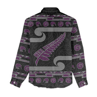 New Zealand Christmas Women Casual Shirt Meri Kirihimete Silver Fern Knit Style Purple Color - Polynesian Pride