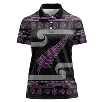 New Zealand Christmas Women Polo Shirt Meri Kirihimete Silver Fern Knit Style Purple Color - Polynesian Pride