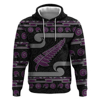 New Zealand Christmas Zip Hoodie Meri Kirihimete Silver Fern Knit Style Purple Color - Polynesian Pride