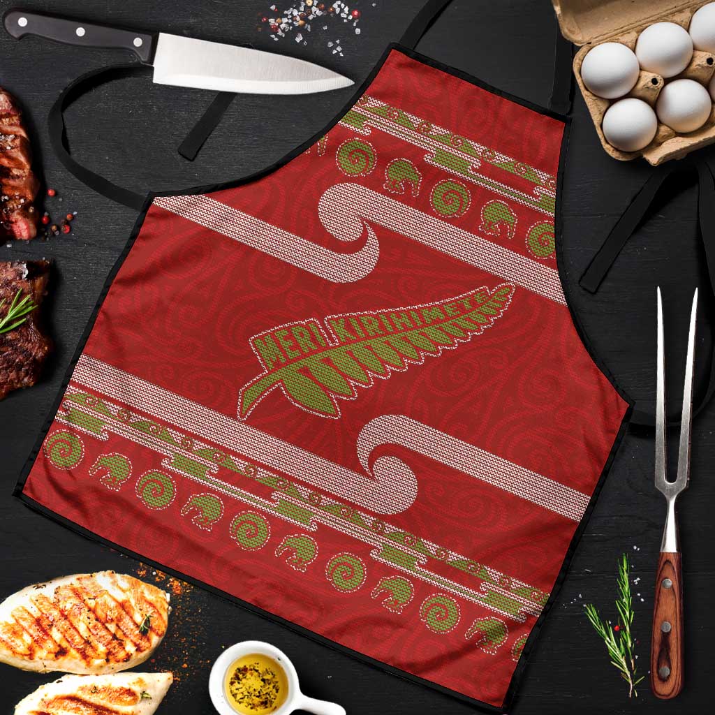 New Zealand Christmas Apron Meri Kirihimete Silver Fern Knit Style Green Color - Polynesian Pride