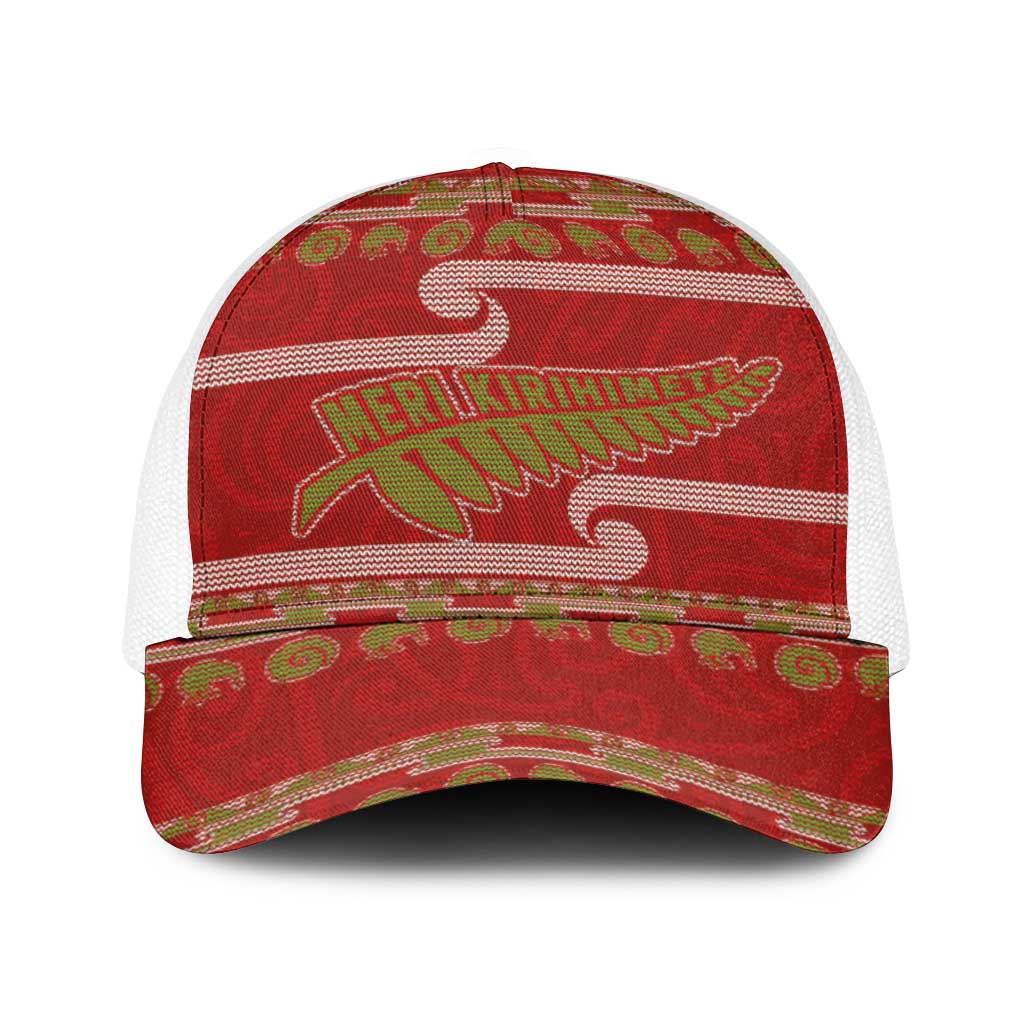 New Zealand Christmas Baseball Net Cap Meri Kirihimete Silver Fern Knit Style Green Color - Polynesian Pride