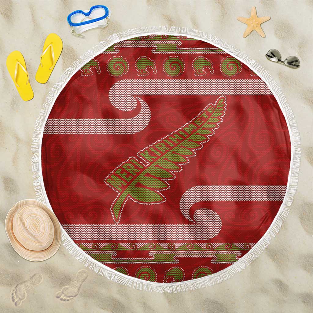 New Zealand Christmas Beach Blanket Meri Kirihimete Silver Fern Knit Style Green Color - Polynesian Pride