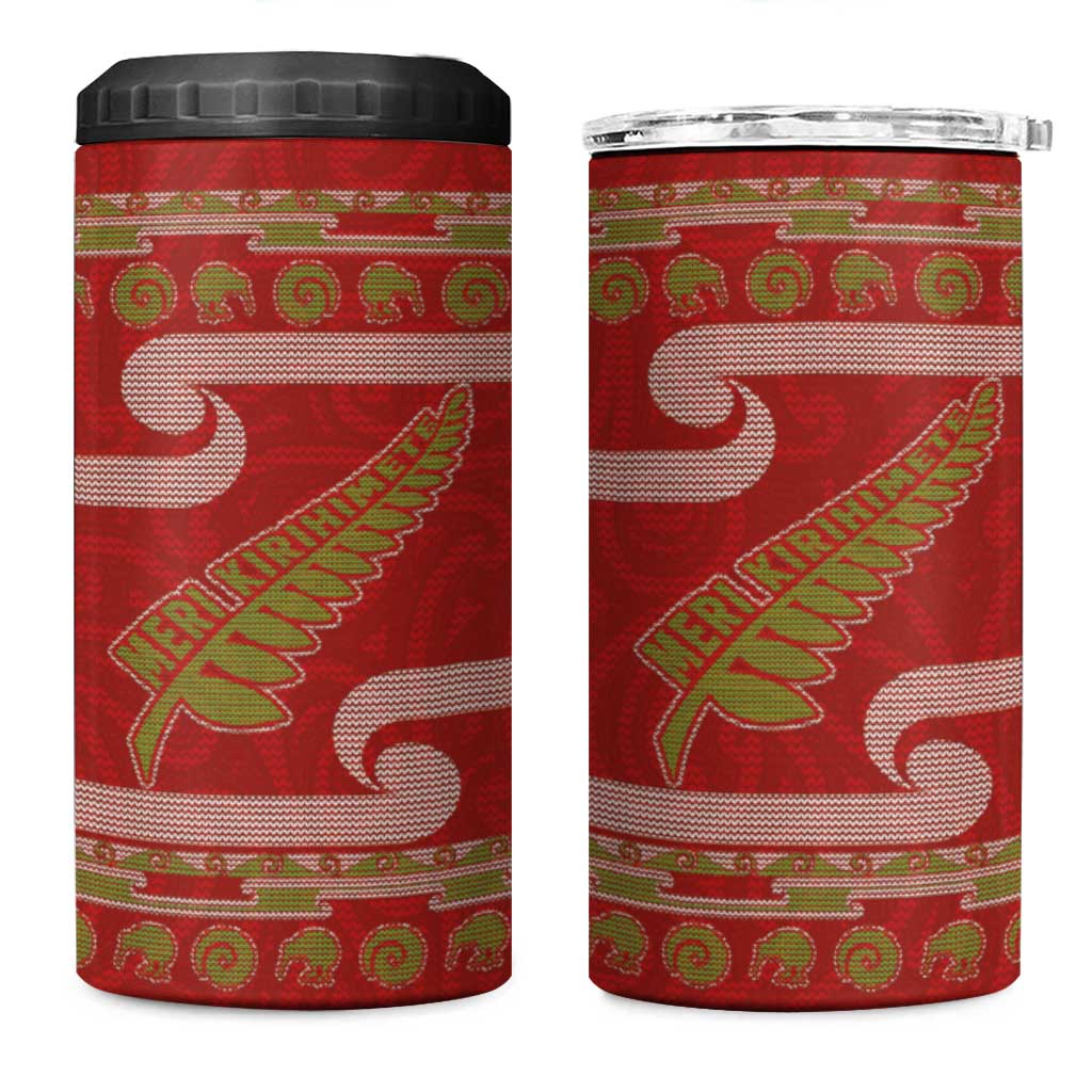 New Zealand Christmas 4 in 1 Can Cooler Tumbler Meri Kirihimete Silver Fern Knit Style Green Color LT03 One Size: 16 oz Green - Polynesian Pride