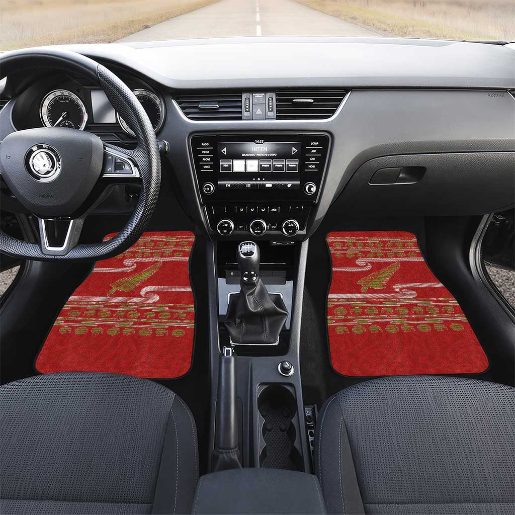 New Zealand Christmas Car Mats Meri Kirihimete Silver Fern Knit Style Green Color - Polynesian Pride