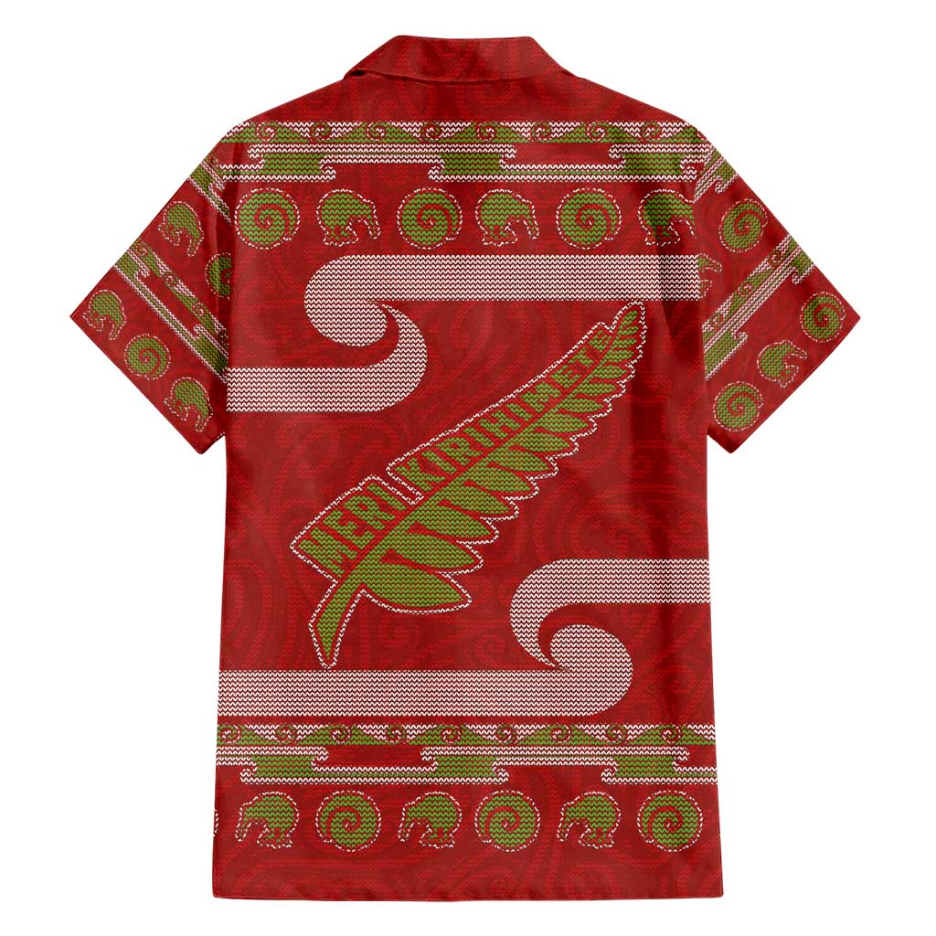 New Zealand Christmas Family Matching Short Sleeve Bodycon Dress and Hawaiian Shirt Meri Kirihimete Silver Fern Knit Style Green Color - Polynesian Pride