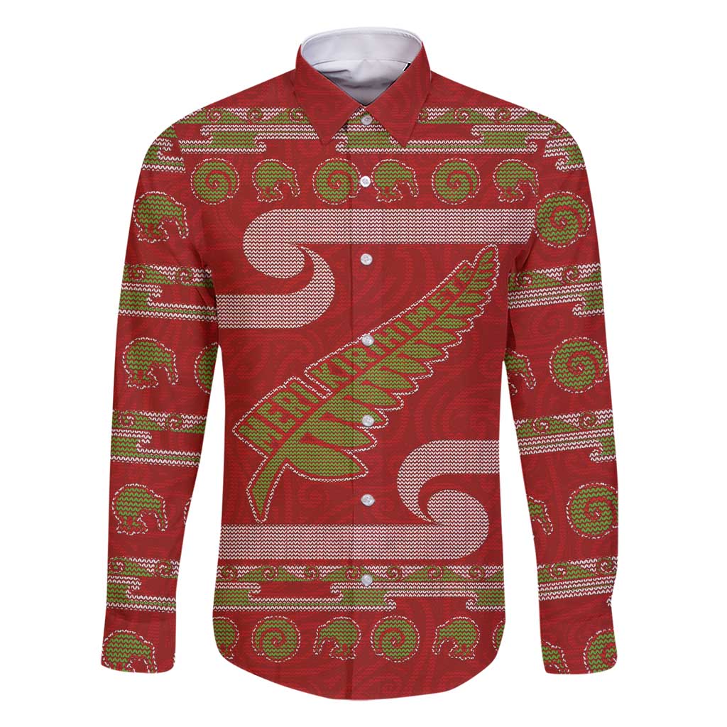 New Zealand Christmas Family Matching Short Sleeve Bodycon Dress and Hawaiian Shirt Meri Kirihimete Silver Fern Knit Style Green Color - Polynesian Pride