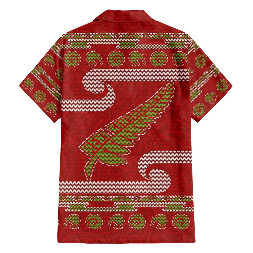 New Zealand Christmas Family Matching Tank Maxi Dress and Hawaiian Shirt Meri Kirihimete Silver Fern Knit Style Green Color - Polynesian Pride