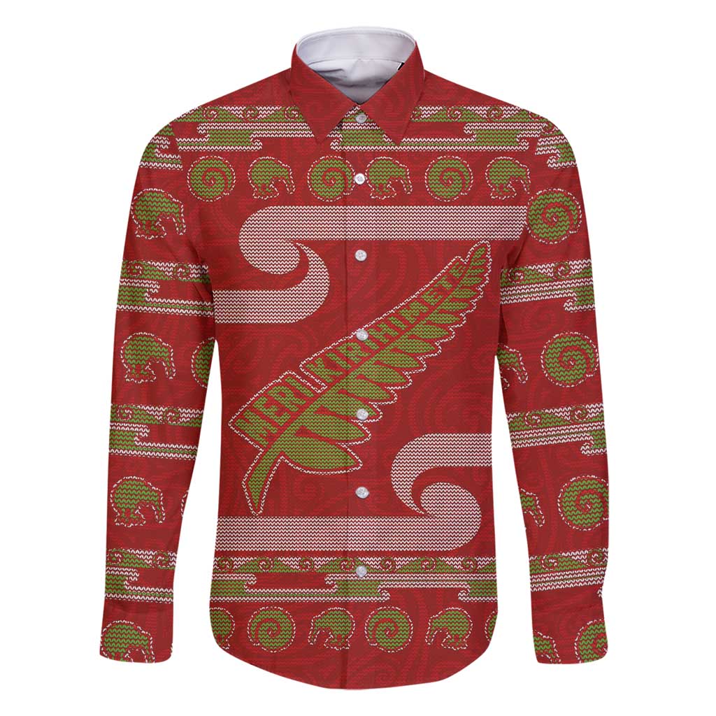 New Zealand Christmas Family Matching Tank Maxi Dress and Hawaiian Shirt Meri Kirihimete Silver Fern Knit Style Green Color - Polynesian Pride