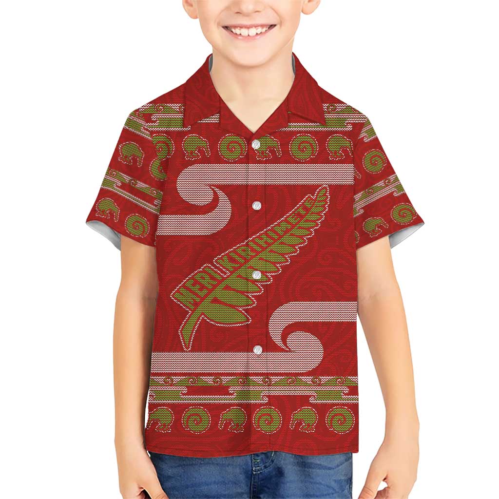 New Zealand Christmas Hawaiian Shirt Meri Kirihimete Silver Fern Knit Style Green Color - Polynesian Pride