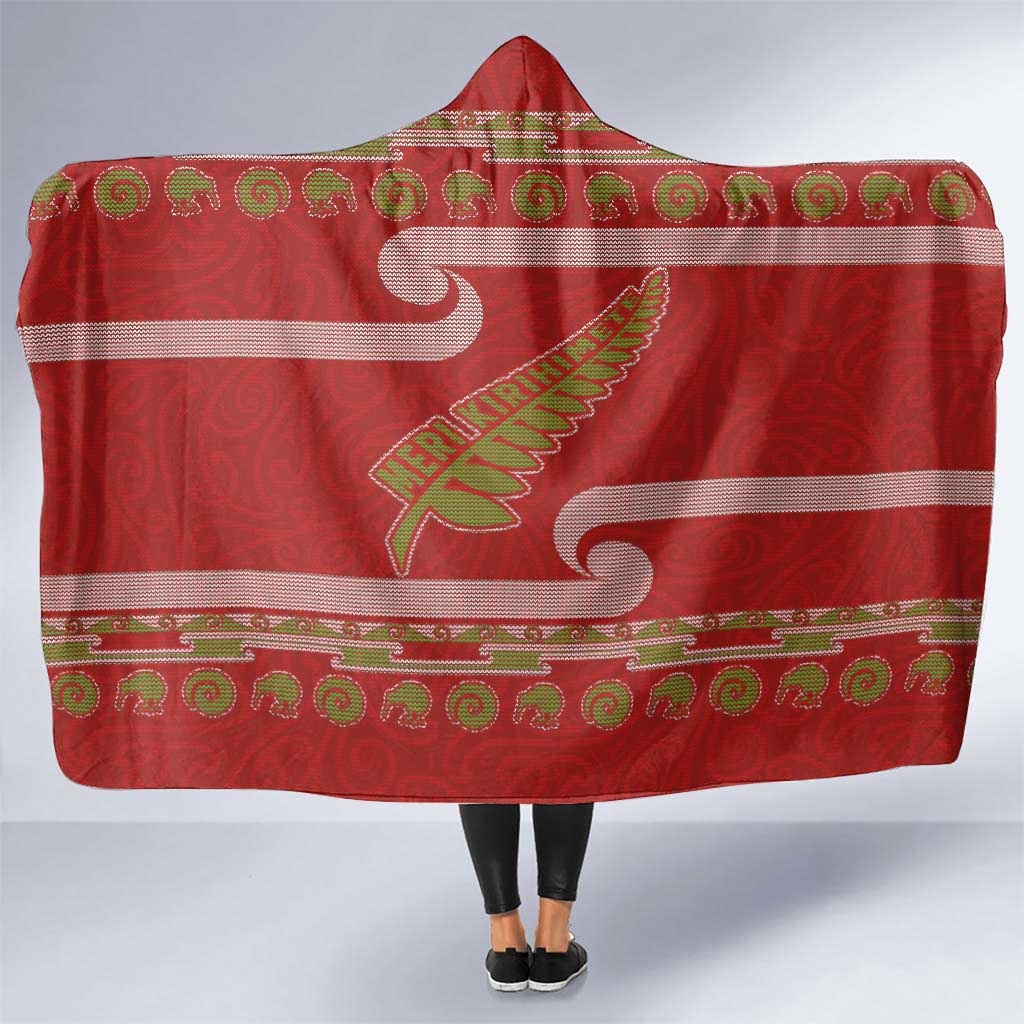 New Zealand Christmas Hooded Blanket Meri Kirihimete Silver Fern Knit Style Green Color - Polynesian Pride