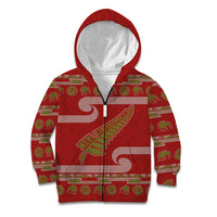 New Zealand Christmas Kid Hoodie Meri Kirihimete Silver Fern Knit Style Green Color - Polynesian Pride