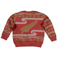 New Zealand Christmas Kid Ugly Christmas Sweater Meri Kirihimete Silver Fern Knit Style Green Color - Polynesian Pride