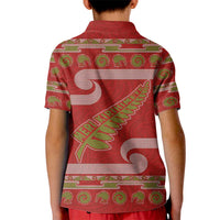 New Zealand Christmas Kid Polo Shirt Meri Kirihimete Silver Fern Knit Style Green Color - Polynesian Pride