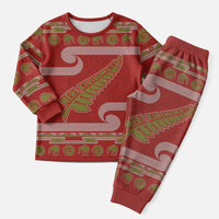 New Zealand Christmas Pajama Set Meri Kirihimete Silver Fern Knit Style Green Color - Polynesian Pride