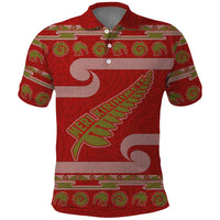 New Zealand Christmas Polo Shirt Meri Kirihimete Silver Fern Knit Style Green Color - Polynesian Pride
