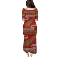 New Zealand Christmas Puletasi Meri Kirihimete Silver Fern Knit Style Green Color - Polynesian Pride