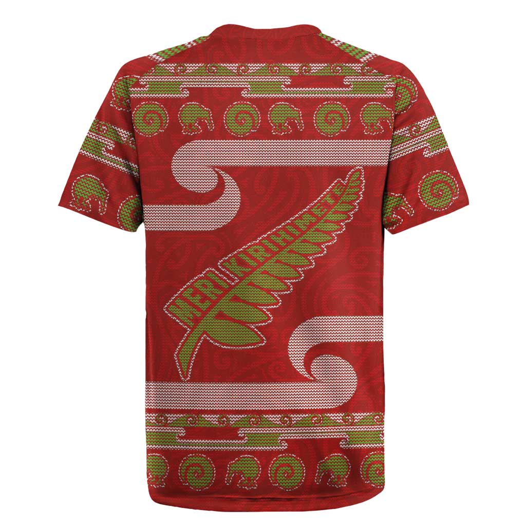New Zealand Christmas Rugby Jersey Meri Kirihimete Silver Fern Knit Style Green Color - Polynesian Pride