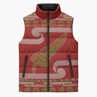 New Zealand Christmas Sleeveless Puffer Jacket Meri Kirihimete Silver Fern Knit Style Green Color - Polynesian Pride