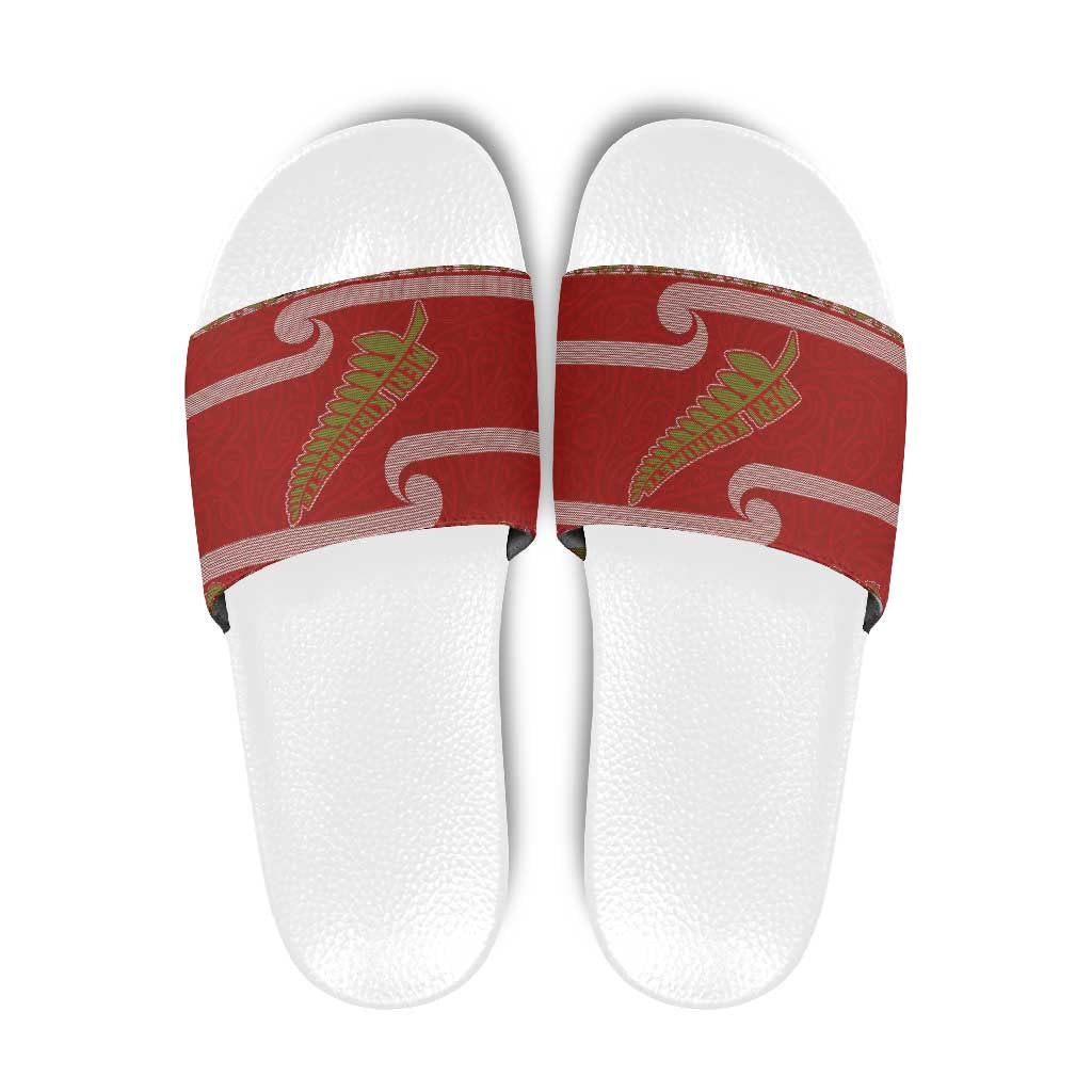 New Zealand Christmas Slide Sandals Meri Kirihimete Silver Fern Knit Style Green Color - Polynesian Pride