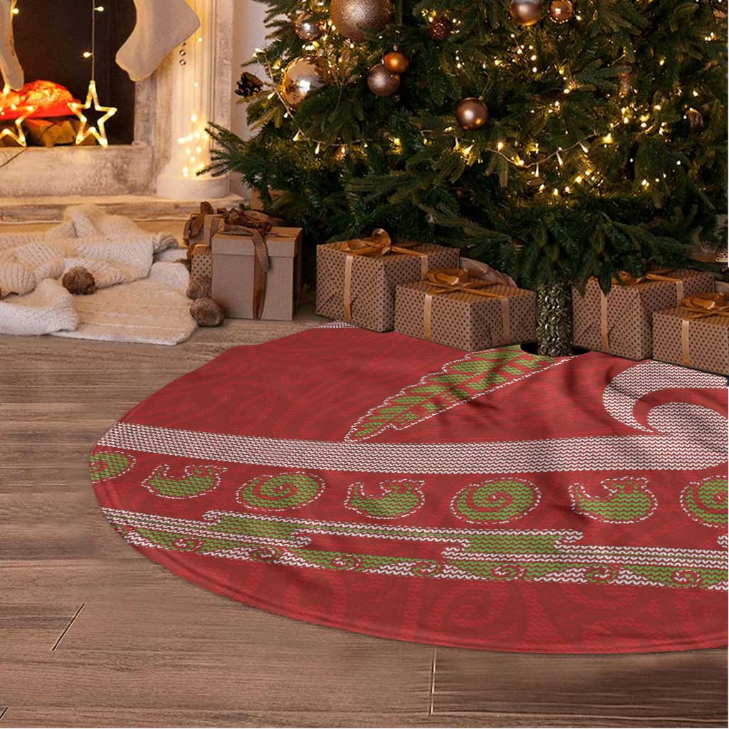 New Zealand Christmas Tree Skirt Meri Kirihimete Silver Fern Knit Style Green Color - Polynesian Pride