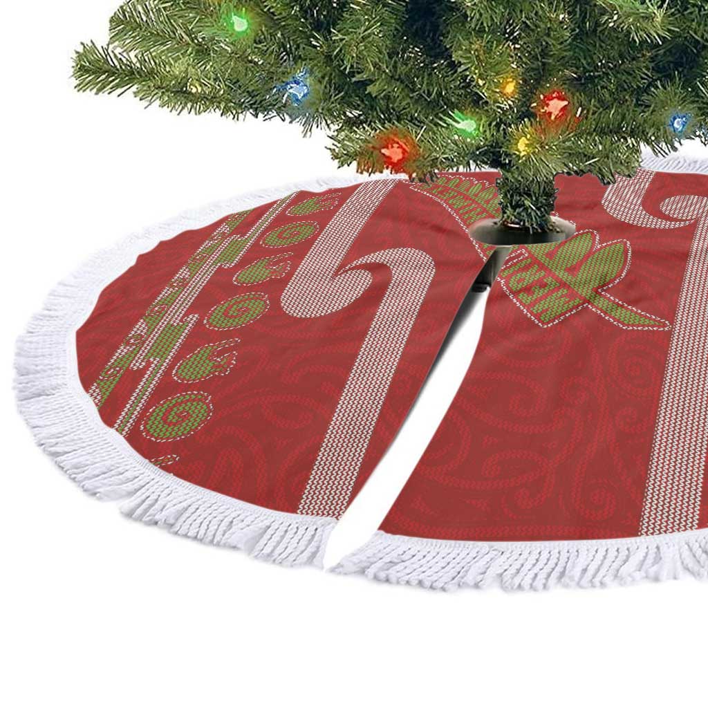 New Zealand Christmas Tree Skirt Meri Kirihimete Silver Fern Knit Style Green Color - Polynesian Pride