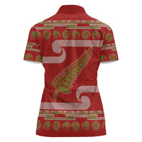 New Zealand Christmas Women Polo Shirt Meri Kirihimete Silver Fern Knit Style Green Color - Polynesian Pride