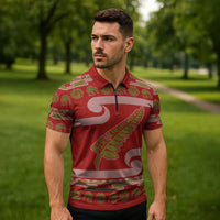 New Zealand Christmas Zipper Polo Shirt Meri Kirihimete Silver Fern Knit Style Green Color - Polynesian Pride