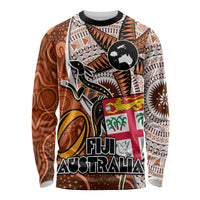 Fiji Australia Rugby Long Sleeve Shirt Kangaroo and Palm Tree Orange Tapa Pattern Mix Aboriginal LT03 Unisex Orange - Polynesian Pride